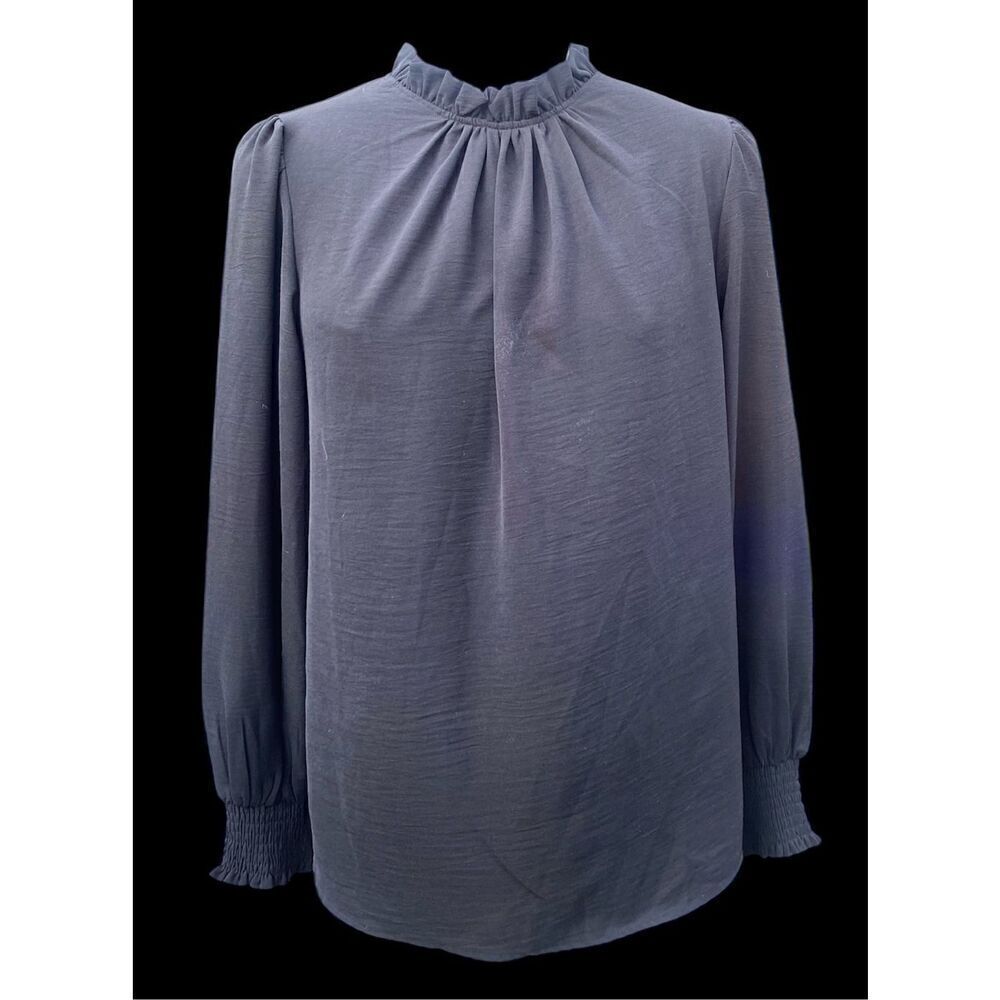 Jodifl Black Ruffle Neck Lantern Sleeve Sz. L Blouse Flowy Whimsygoth